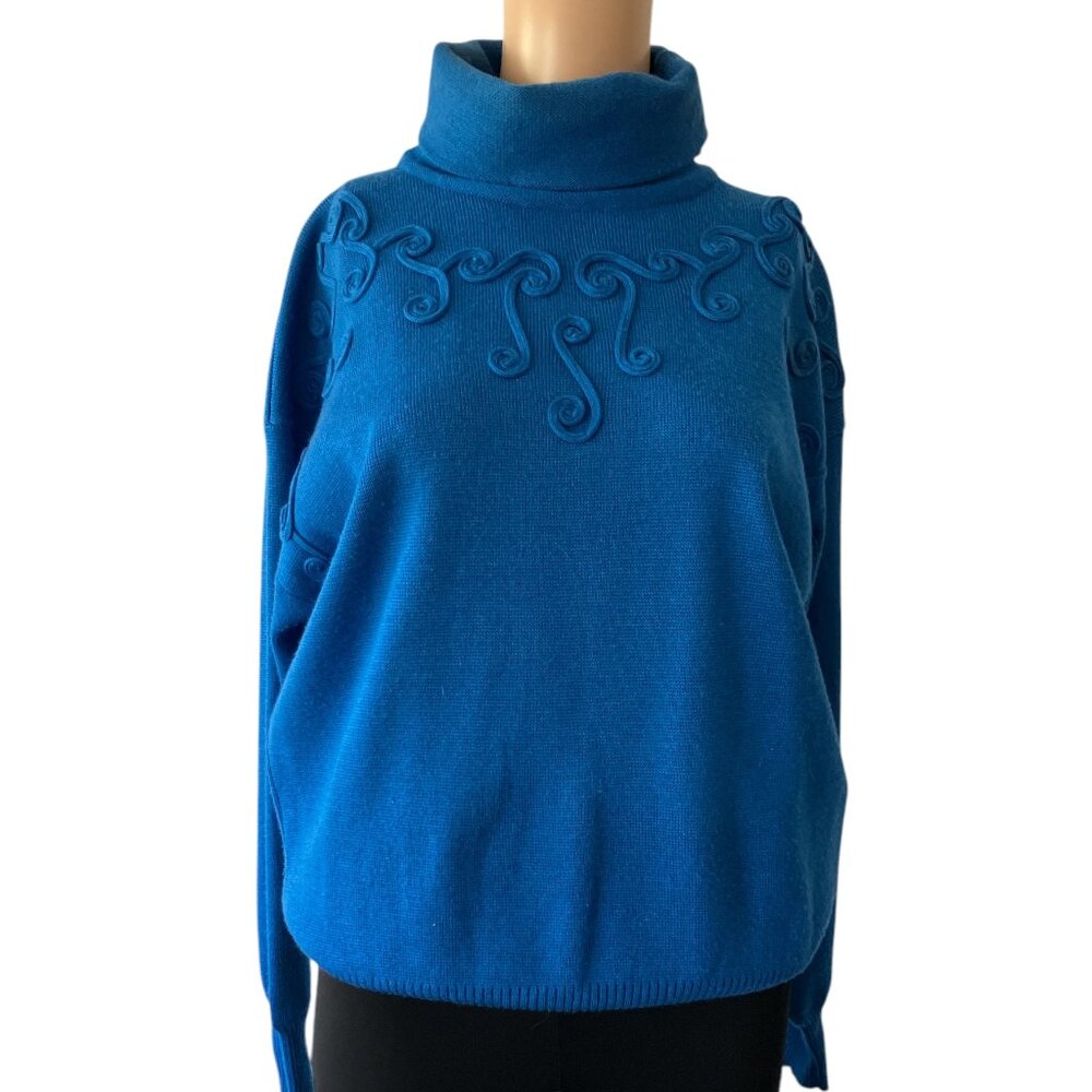 Vintage Ossi Size M Dodger Blue Turtleneck Ski Sweater
